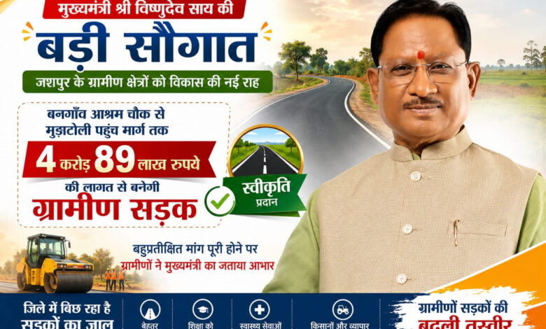 रायपुर : मुख्यमंत्री श्री विष्णुदेव साय की बड़ी सौगात: बनगाँव आश्रम चौक से मुड़ाटोली तक बनेगी 4.89 करोड़ रुपये की सड़क रायपुर : मुख्यमंत्री श्री विष्णुदेव साय की बड़ी सौगात: बनगाँव आश्रम चौक से मुड़ाटोली तक बनेगी 4.89 करोड़ रुपये की सड़क