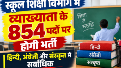 स्कूल शिक्षा विभाग में व्याख्याता के 854 पदों पर होगी भर्ती    हिन्दी, अंग्रेजी और संस्कृत में सर्वाधिक 120-120 पद, भर्ती परीक्षा 29 नवम्बर को संभावित